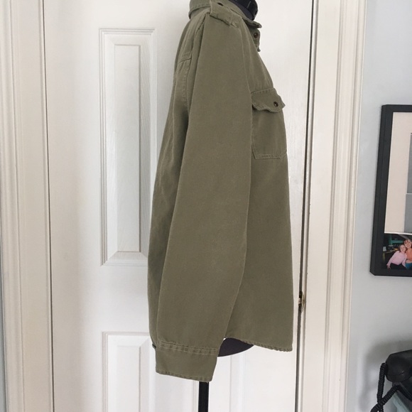 Alexander Jordan Cotton Canvas Snap Front Camp Shirt Olive Green - Picture 5 of 7